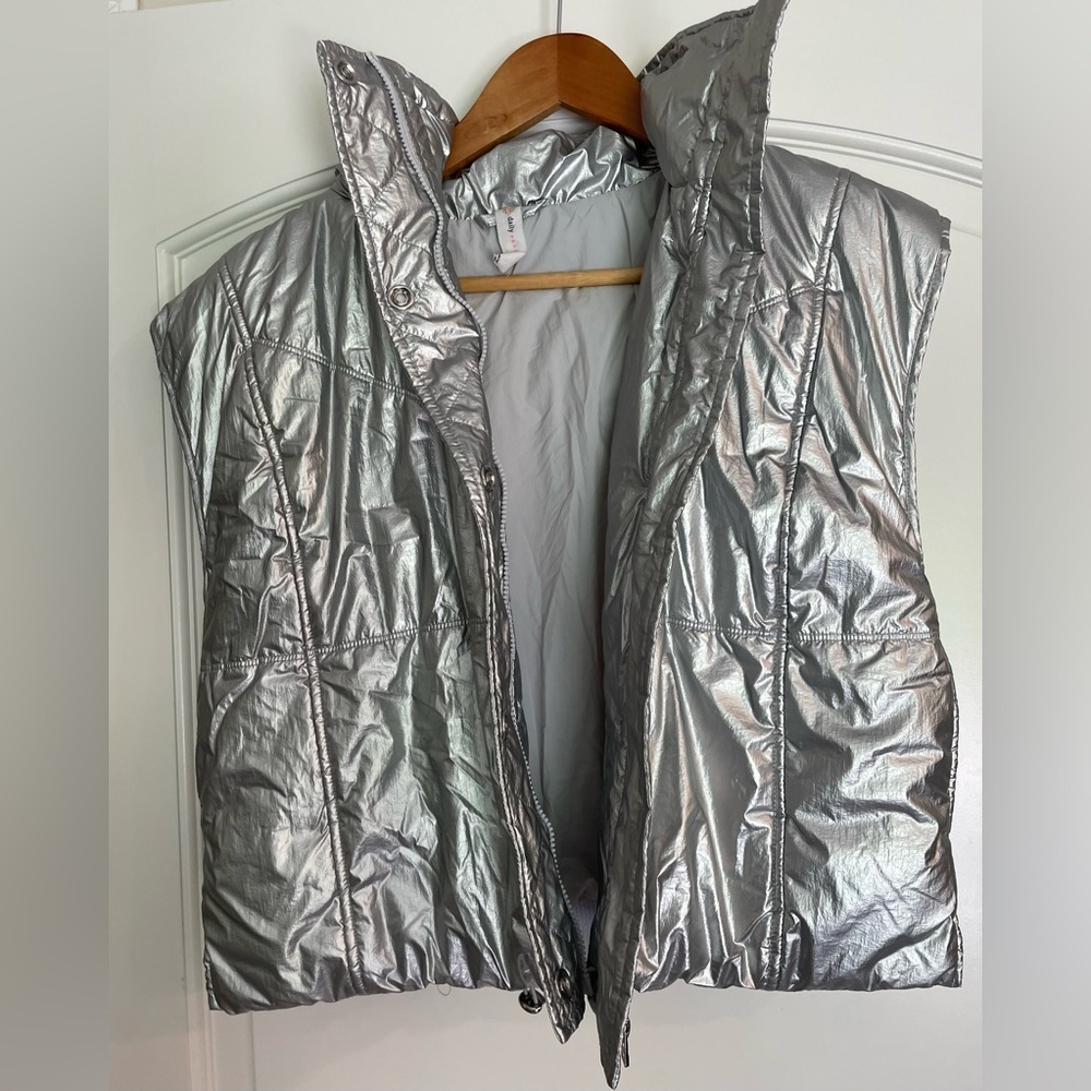 Daily Practice Anthropologie Metallic-Silver Puffer Vest Avant Garde Size S